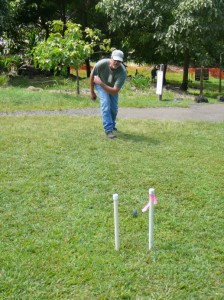 A visitor enjoys ʻulu maika (lawn bowling) in Kīpahulu during a recent cultural demo. Courtesy photo. 