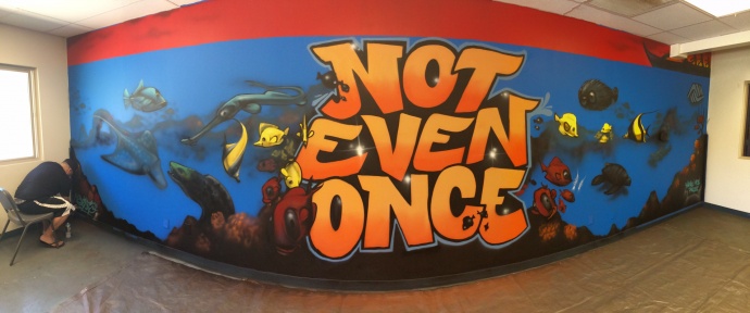 Earlier this year, artist Ken 'East 3' Nishimura created and installed a "Not Even Once" inspired mural at the Boys & Girls Clubs of Maui, Lahaina. Photo courtesy Hawaiʻi Meth Project. 