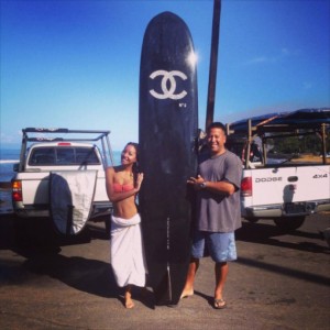 One of the stolen surfboards is pictured here. Courtesy photo, Souza family.