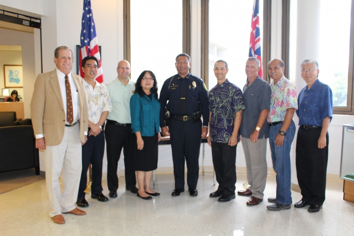 Maui Police Commission with newly selected Chief Tivoli Faaumu. Photo by Wendy Osher.