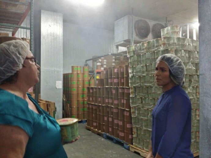 Rep. Gabbard is guided by Cathy Nobriga through at tour of the Maui Soda and Ice Works facility as she learns about their small business model and local operation. 10/30/14, courtesy photo.