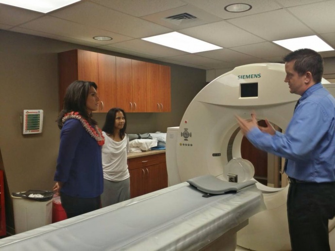 Dr. Ignacio and Dr. Kaye's of Maui Diagnostic Imaging introduce Rep. Gabbard to their state-of-the-art technology at their Kahului facility. 10/30/14, Courtesy photo.