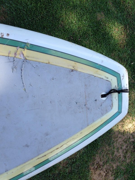 Shark bite impressions on paddle board from today's (10/22/14) encounter in South Maui.  Photo courtesy DLNR.