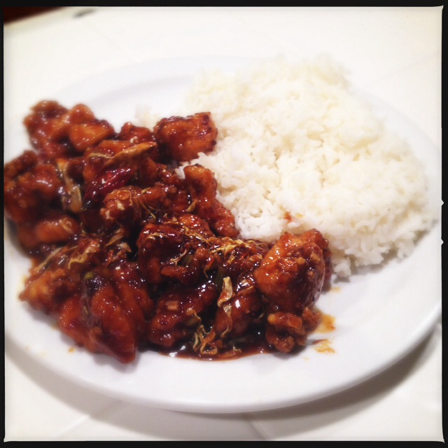 The General Chicken and a buck worth of rice. Photo by Vanessa Wolf