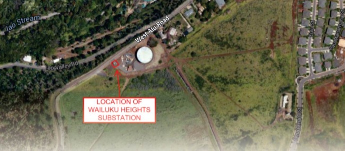 Wailuku Heights Substation work area map. Image courtesy Maui Electric Company.