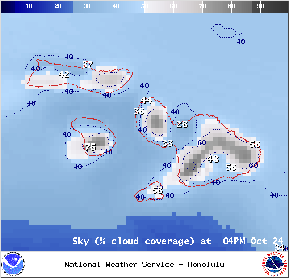 Map of expected cloud cover in Maui County at 4pm on Friday October 24, 2014 / Image: NOAA / NWS
