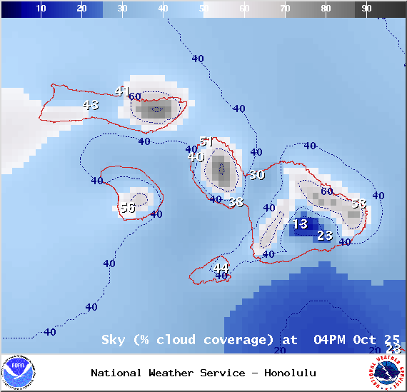 Chance of cloud cover in Maui County at 4pm on Saturday October 25, 2014 / Image: NOAA / NWS