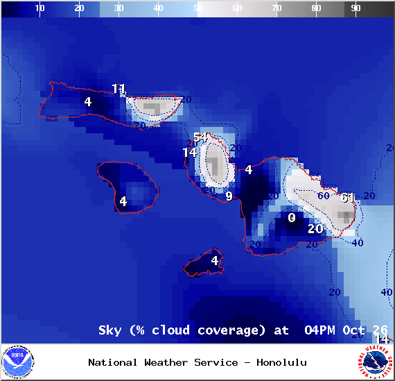 Chance of cloud cover in Maui County at 4pm on Sunday October 26, 2014 / Image: NOAA / NWS