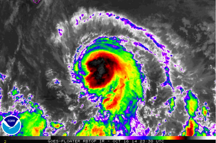Satellite imagery, 2:15 p.m. HST, Thursday, Oct. 16, 2014, courtesy NOAA/NWS.