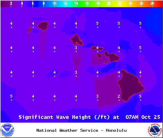 Map of expected wave heights in Maui County on Saturday October 25, 2014 / Image: NOAA / NWS