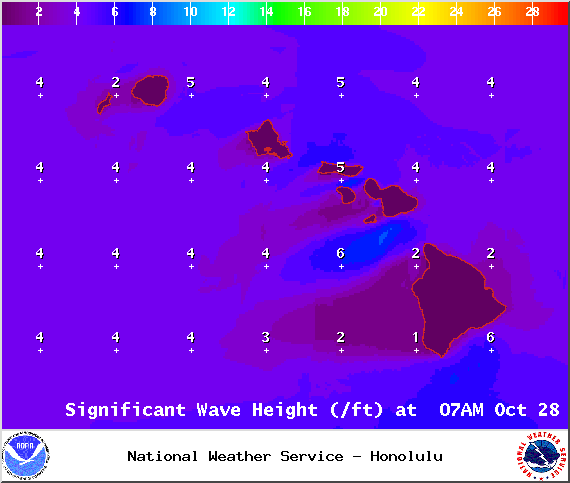 Expected surf heights in Maui County on Tuesday October 28, 2014 / Image: NOAA / NWS