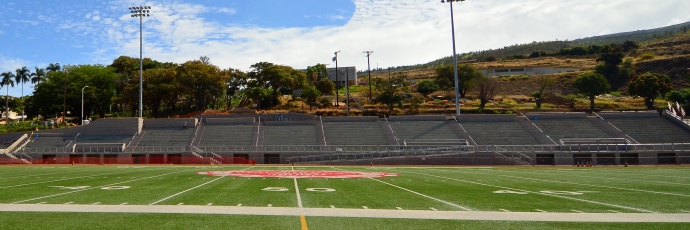 The Lahainaluna football field with the new bleachers. This photo was taken in July by Glen Pascual.