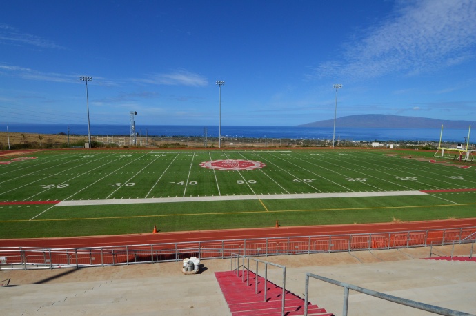 The Lahainaluna football team would love to be the first to play in the new on-campus Sue D. Cooley Stadium next month. This photo was taken 2 1/2 months ago by Glen Pascual.