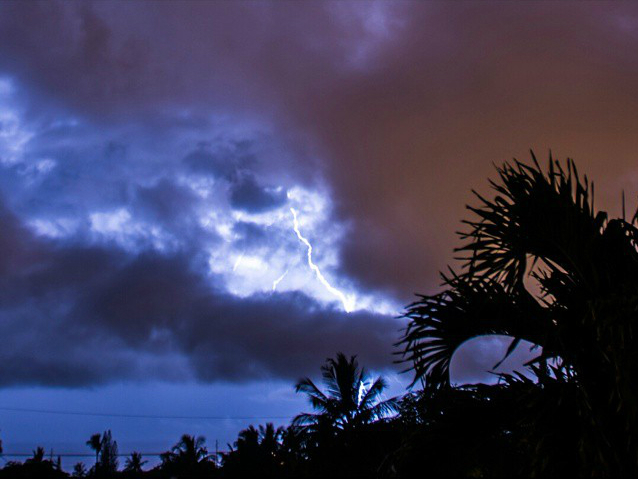 Hurricane Ana lightning over Maui Meadows 10/18/14 by Chris Archer. 