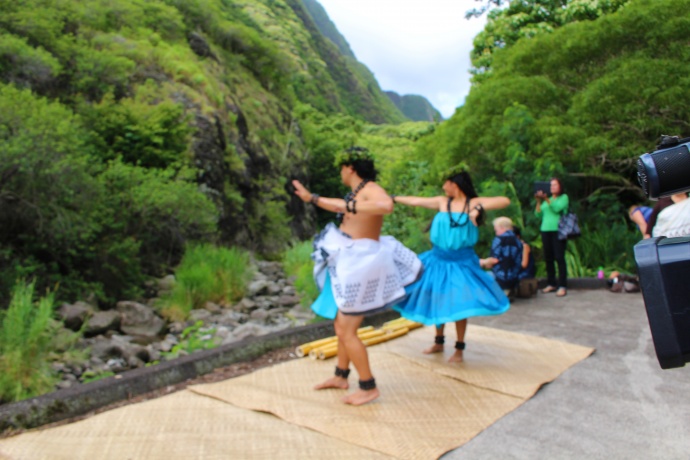 A hula was performed at the river edge as water was restored at ʻĪao. Photo by Wendy Osher.