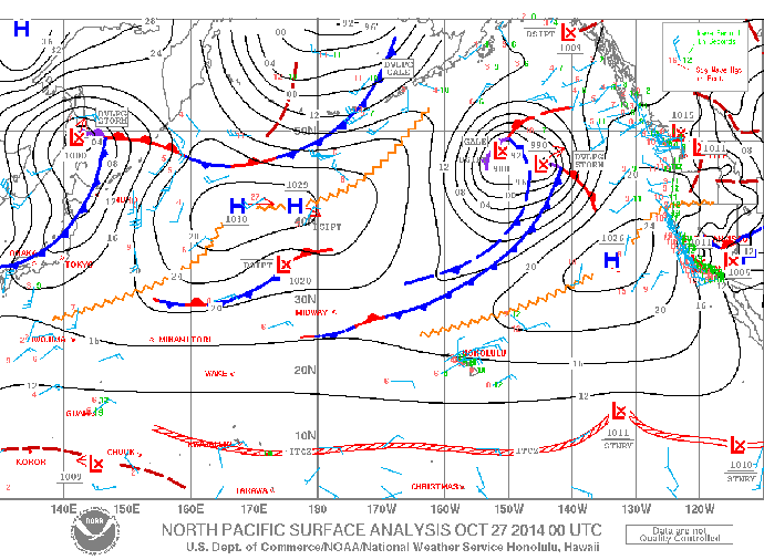 Surface features weather chart for Monday October 27, 2014 / Image: NOAA / NWS