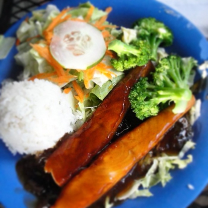 The Salmon Teriyaki. Salmon isn't exactly local, so our mistake. Stick with chicken. Photo by Vanessa Wolf