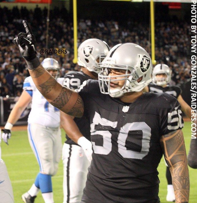Maui's Kaluka Maiava was put on season-ending injured reserve today by the Oakland Raiders due to an ailing hamstring. Photo by Tony Gonzales / Raiders.com. 