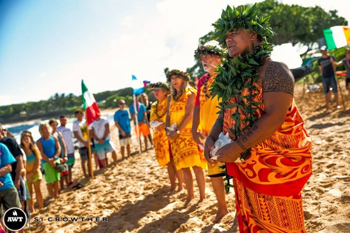 A blessing was held to kick off the event on Wednesday morning at Hoʻokipa Beach Park on Maui.  Image courtesy Si Crowther/AWT.