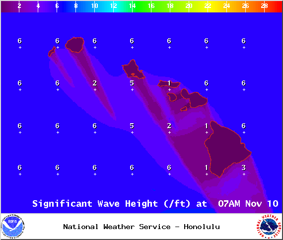 Expected swell height at 7am - Image: NOAA / NWS