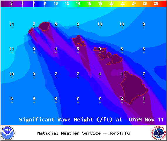 NWS forecasted wave heights at 7am - Image: NOAA / NWS