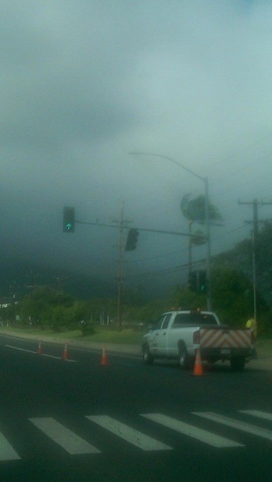 Valentine's Day storm damage Maui, 2/14/15.  Kaʻahumanu Avenue near UHMC. Photo credit: Sunshine Galiza.