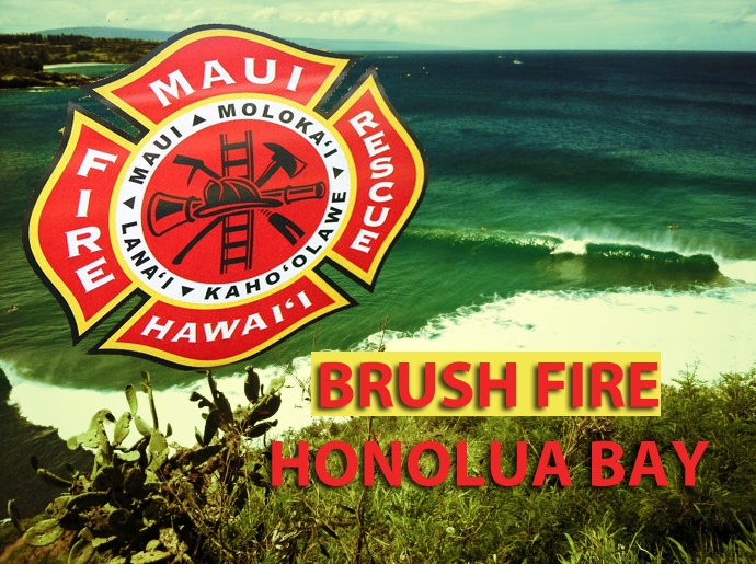 Brush Fire, mauka of Honolua Bay.  Maui Now graphic.
