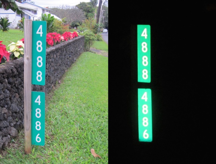 Find Us 911 reflective sign. 