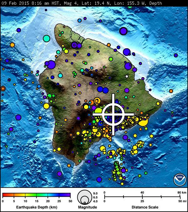 Kīlauea Earthquake, Monday, Feb. 9, 2015.  Image courtesy Pacific Tsunami Warning Center. 