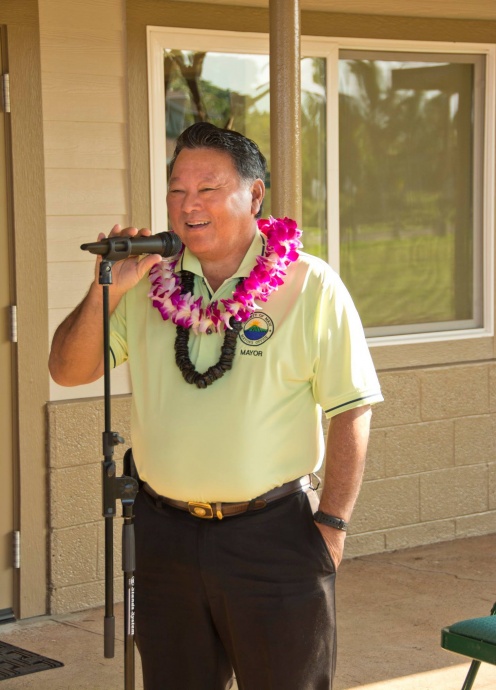 Mayor Alan Arakawa at the Blessing and Grand Re-opening of the Maui Bridge and Intellectual Games Center at the Kenolio Recreational Complex in Kihei. (3.18.2015) Photo courtesy County of Maui.