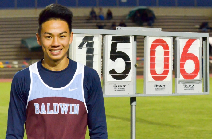 Baldwin's Kainoa Tom  finished with the second best vault all-time by a Hawaii prep Friday, March 13, during MIL Meet #3 at the Yamamoto Track & Field Facility. Photo by Rodney S. Yap.
