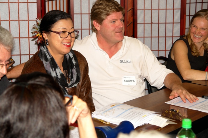 SCORE Maui Counselor Richard Kehoe participated in group brainstorming  during the featured "Business in the Think Tank" session on March 10, 2015.