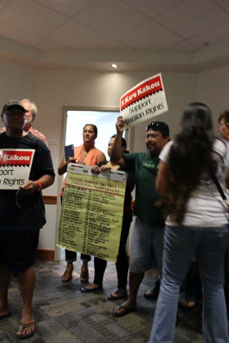 A group of students and faculty with the Hawaiian Studies department at the University of Hawaiʻi Maui College staged a Walk Out for Mauna Kea event on Monday, April 13, in opposition to the Thirty Meter Telescope project on the Big Island of Hawaiʻi. Photo by Wendy Osher.