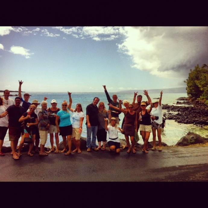 Margo pictured (8th from left in black tank top) while she was volunteering at the  ʻĀhihi Kīnaʻu Natural Area Reserve as a volunteer interpretive guide.  Courtesy photos.