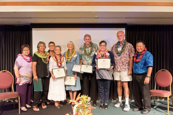  The 2015 Outstanding Older American Nominees at the 47th Annual Maui County Outstanding Older American Awards Luncheon. (5.15.2015) — with Janice Yukiko Shishido and Alan Arakawa. Photo courtesy County of Maui.