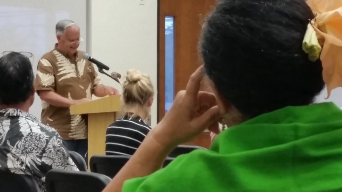 ʻĪao resident, John Duey, who introduced the resolution, provided testimony in support of the name restoration before the state Board on Geographic Names. Maui Now photo, 05.27.15.