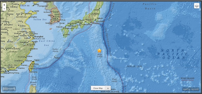 Bonin region of Japan earthquake, 5/30/15. Map courtesy USGS.