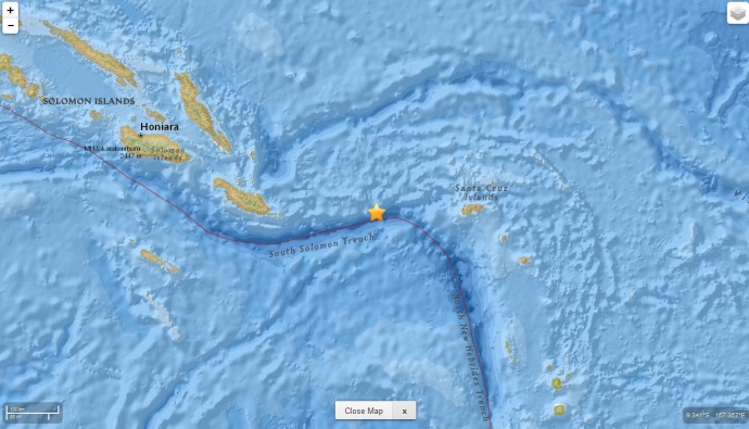 Solomon Islands earthquake, 5.20.15, map courtesy USGS.