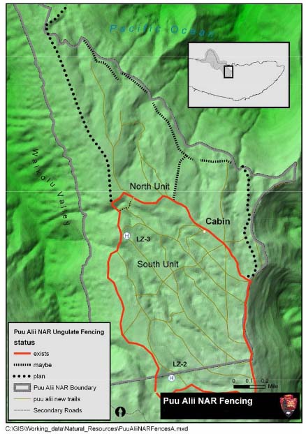 Map of Proposed and Existing Fencing, Pu‘u Ali‘i NAR. Image courtesy DLNR, final EA document.