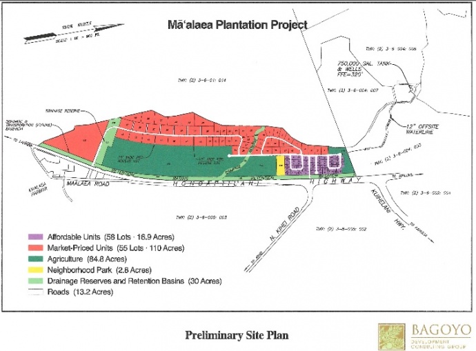 Māʻalaea Plantation Subdivsion site plan. Image courtesy Draft EA prepared by Bagoyo Development Consulting Group.