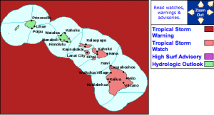 Tropical Storm Watch issued for Maui County / Big Island. Image courtesy NWS/NOAA.