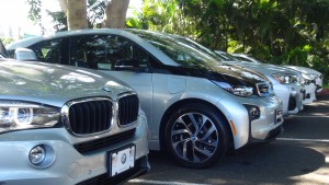 BMWs lined up for test-drives at the BMW Golf Challenge and Ultimate Driving Experience in Kāʻanapali. Photo by Kiaora Bohlool.