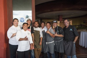 A group of Maui’s premier local chefs, including celebrity chef Sheldon Simeon, at the launch of Hawai'i Seafood Month at MiGRANT Maui. Photo by Mieko Horikoshi.
