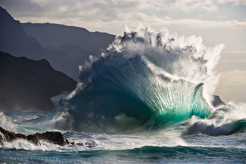 Kaboom by Feinberg. Waves collide in spectacular fashion along Kaua‘i's Na Pali coast. Photo provided by Feinberg.