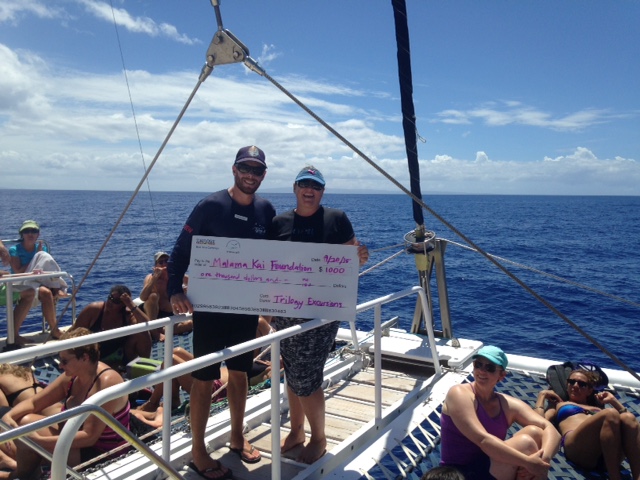 Trilogy donated $1000 to Malama Kai to support their work in maintaining Maui’s mooring system and creating future ocean stewards. Photo Credit: Trilogy Excursions.