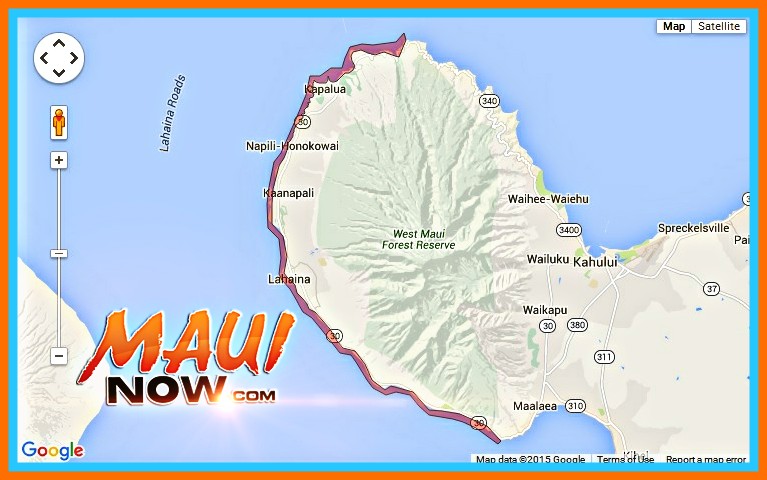 Brown Water Advisory, NW Shores of Maui, Oct. 18, 2015. Image credit: Google Maps/Hawaiʻi State Department of Health.