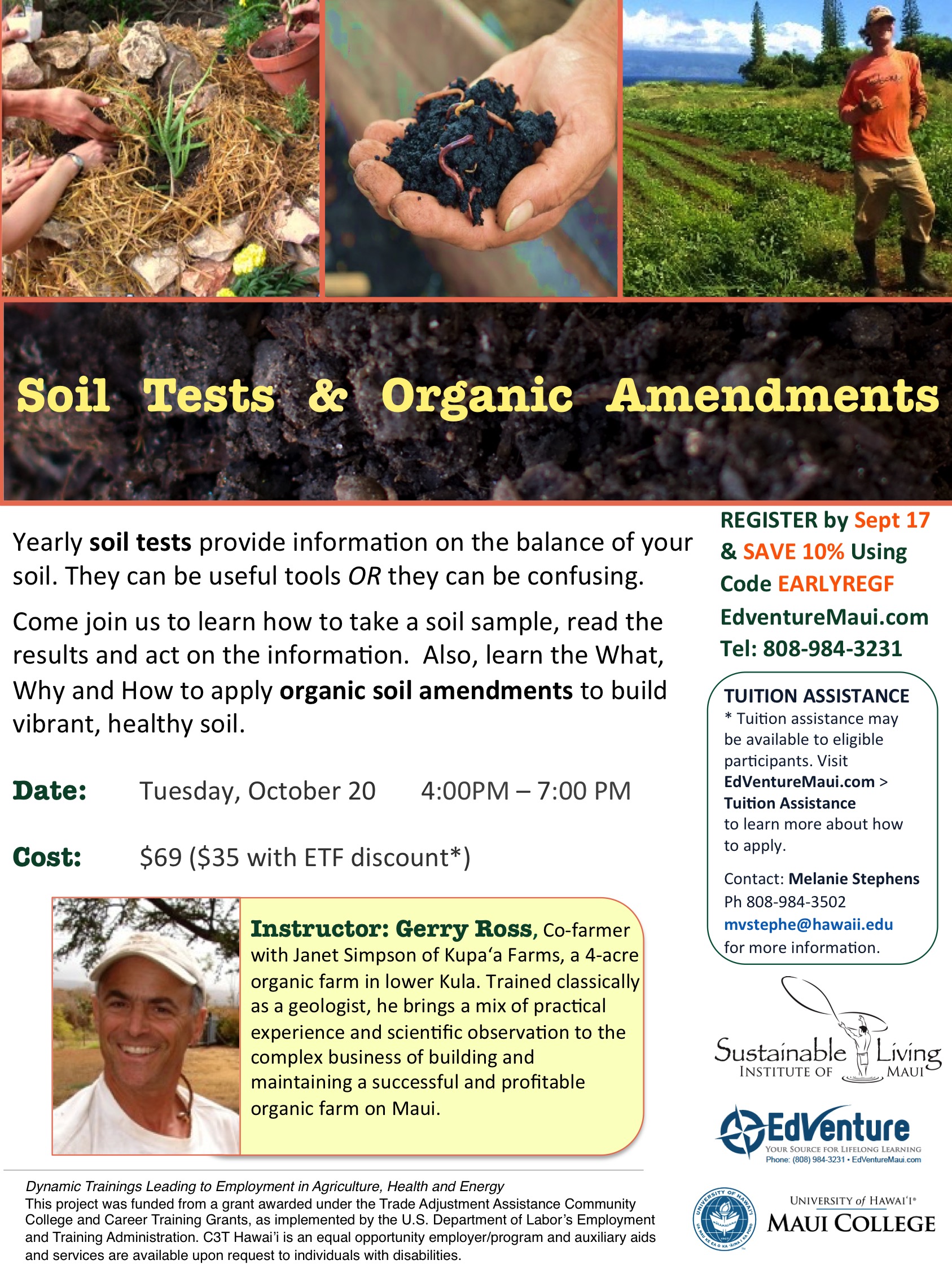 SLIM gardening class flyer Soil Tests and Organic Amendments