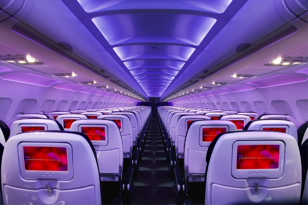 Virgin America plane interior.