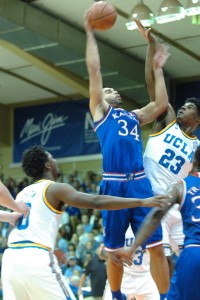 Kansas' Perry Ellis goes up for two of his 24 points Tuesday against UCLA's Tony Parker at the Lahaina Civic Center. Photo by Joel B. Tamayo.