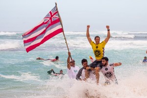 Hawai'i celebrates at the 2015 HIC Pro. Photo courtesy of World Surf League (WSL).